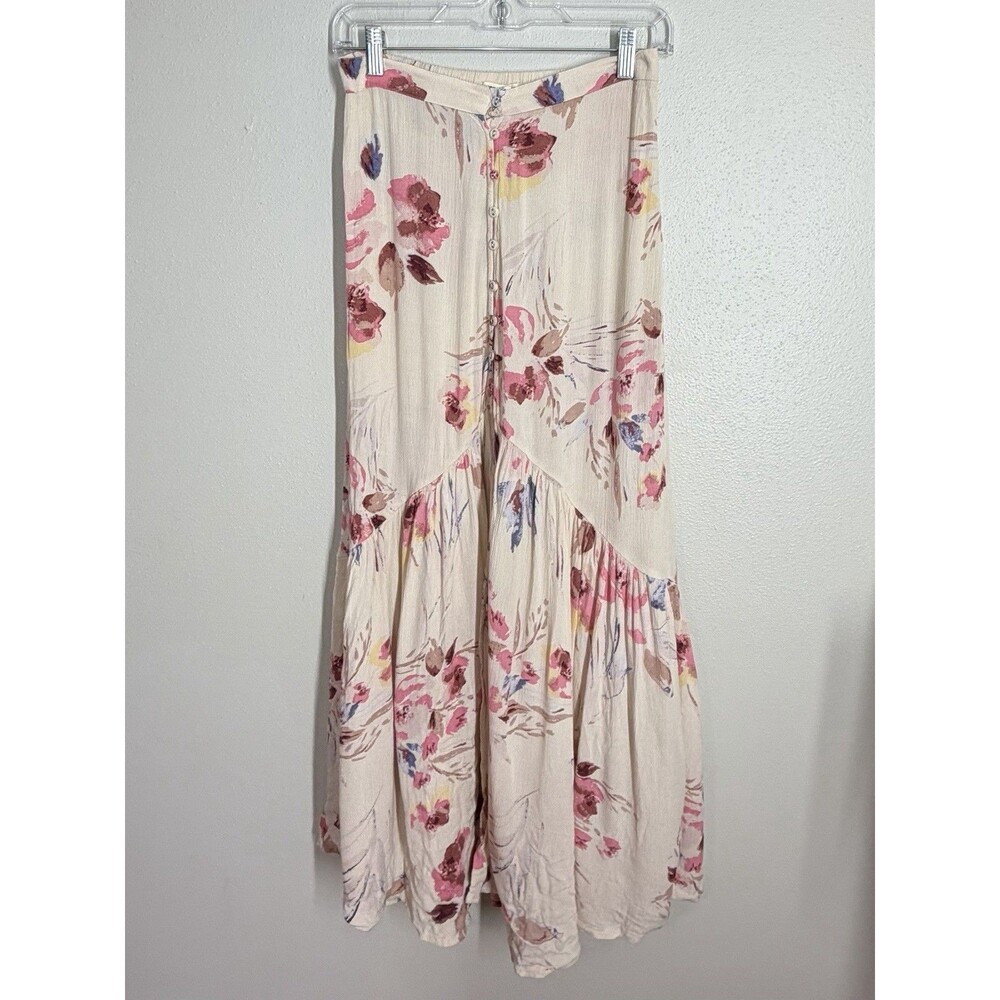 Billabong Star Lit Sky Maxi Button Down Open Front Floral Ruffled Cream Skirt S